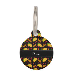 Personalized name black tacos sombreros chilis pet tag