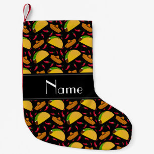 Personalized name black tacos sombreros chilis small christmas stocking