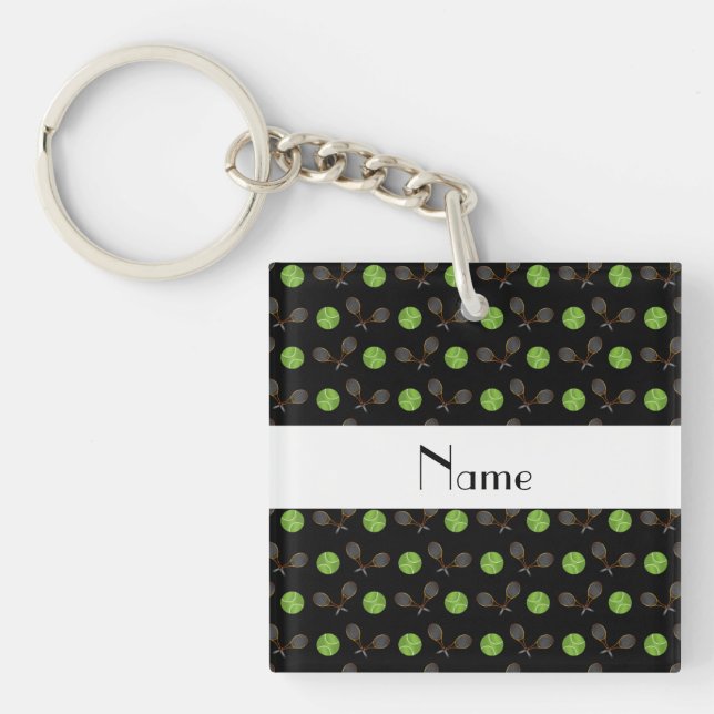 Personalized name black tennis balls keychain (Front)