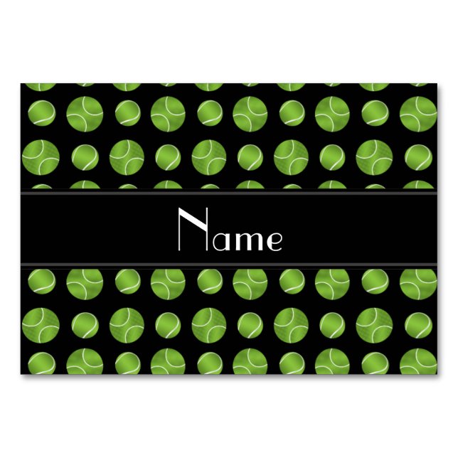 Personalized name black tennis balls pattern table number (Front)