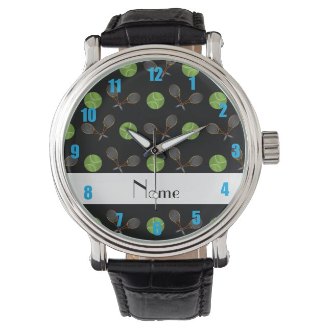 Personalized name black tennis balls watch (Front)