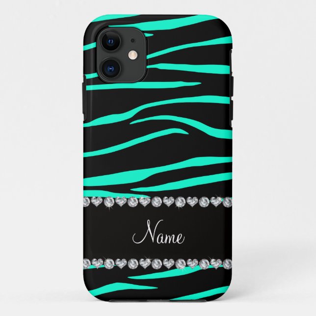 Personalized name black turquoise zebra stripes Case-Mate iPhone case (Back)