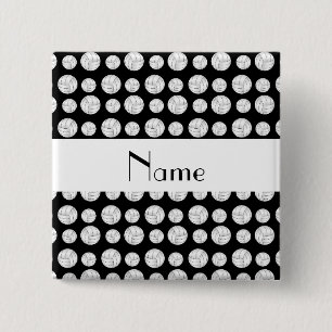 Personalized name black volleyball balls 2 inch square button
