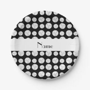 Personalized name black volleyball balls paper plate