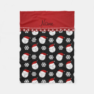 Personalized name black volleyballs santa hats fleece blanket