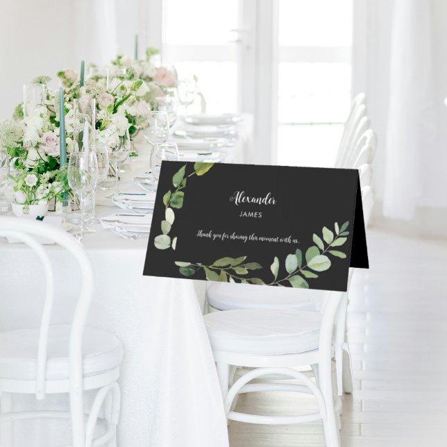 Personalized Name Black Wedding Foliage  Place Card (Creator Uploaded)