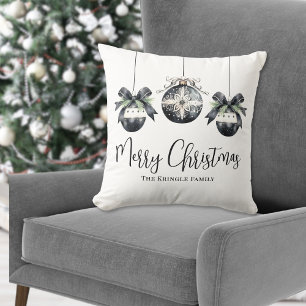 Personalized Name Black White Christmas Throw Pillow