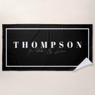 Personalized Name Black & White Elegant Beach Towel