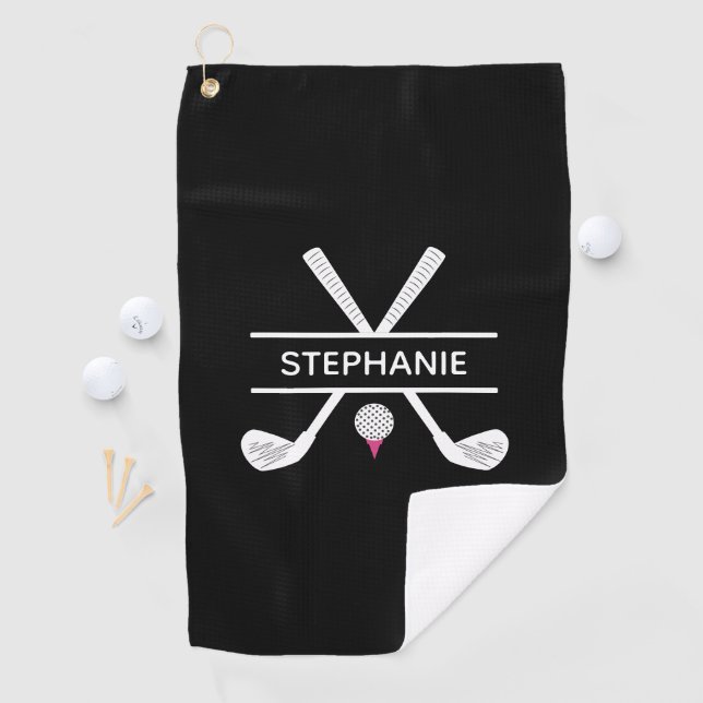 Personalized Name Black White Pink Golf Towel (InSitu)