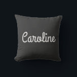 Personalized Name Black White Script Name Modern Throw Pillow<br><div class="desc">This customizable throw pillow features a black background with a stylish white script name for a timeless and modern look. Perfect for adding a personal touch to your living space,  bedroom,  or office. A great gift idea for anyone who loves minimalist decor with a bold,  contemporary aesthetic.</div>