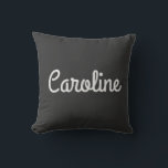 Personalized Name Black White Script Name Modern Throw Pillow<br><div class="desc">This customizable throw pillow features a black background with a stylish white script name for a timeless and modern look. Perfect for adding a personal touch to your living space,  bedroom,  or office. A great gift idea for anyone who loves minimalist decor with a bold,  contemporary aesthetic.</div>