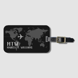 Personalized name Black worldmap travel Luggage Tag