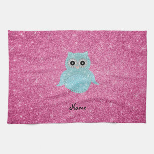 Personalized name bling owl diamonds kitchen towel
