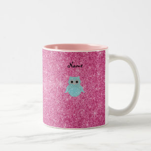 Personalized name bling owl diamonds Two-Tone coffee mug