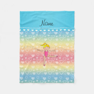 Personalized name blonde gymnast rainbow hearts fleece blanket