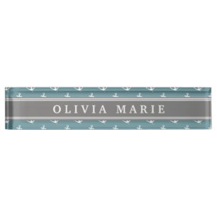Personalized Name Blue Anchor Pattern Nameplate