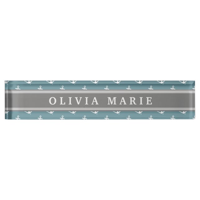 Personalized Name Blue Anchor Pattern Nameplate (Front)