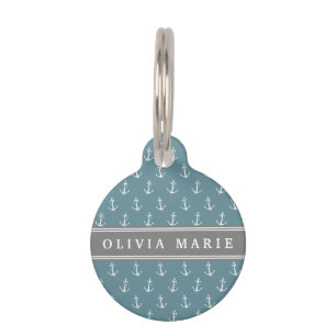 Personalized Name Blue Anchor Pattern Pet Tag