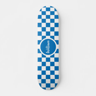 Personalized Name blue and white Chequerboard Skateboard