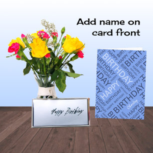 Personalized name blue Birthday typography Card