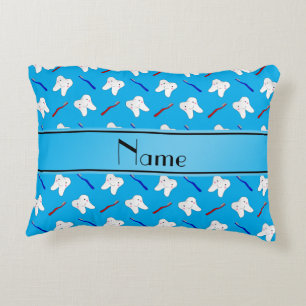 Personalized name blue brushes and tooth pattern accent pillow