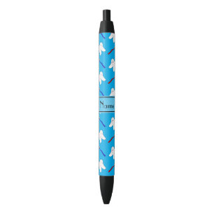 Personalized name blue brushes and tooth pattern black ink pen