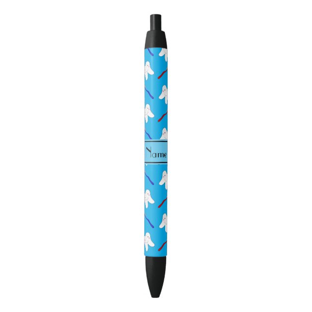 Personalized name blue brushes and tooth pattern black ink pen (Front Vertical)