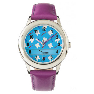 Personalized name blue brushes and tooth pattern watch