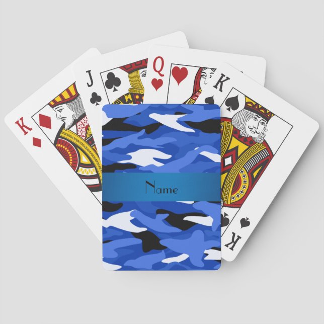 Personalized name blue camouflage playing cards (Back)