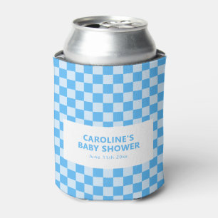 Personalized Name Blue Chequered Retro Baby Shower Can Cooler