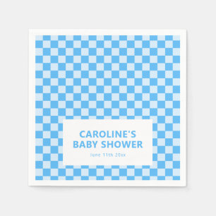 Personalized Name Blue Chequered Retro Baby Shower Napkin