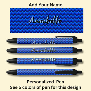 Personalized Name, Blue Chevron Zig Zag Black Ink Pen