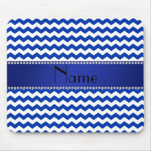 Personalized name blue chevrons diamonds mouse pad
