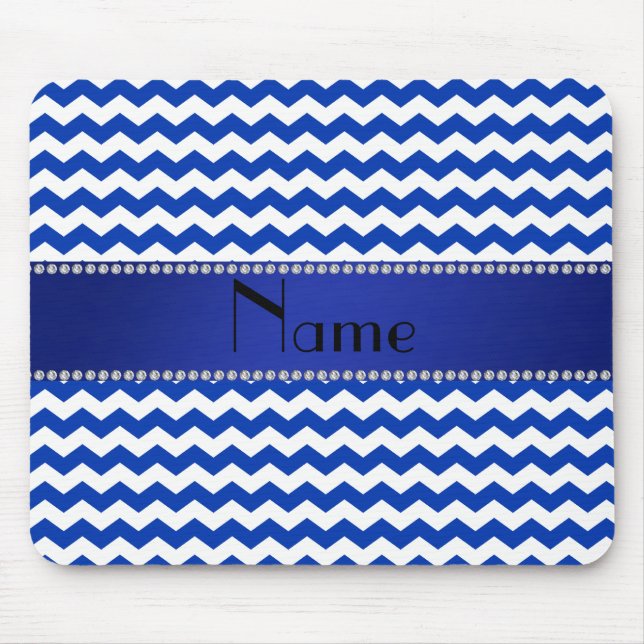 Personalized name blue chevrons diamonds mouse pad (Front)