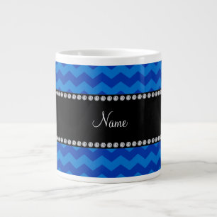 Personalized name blue chevrons large coffee mug