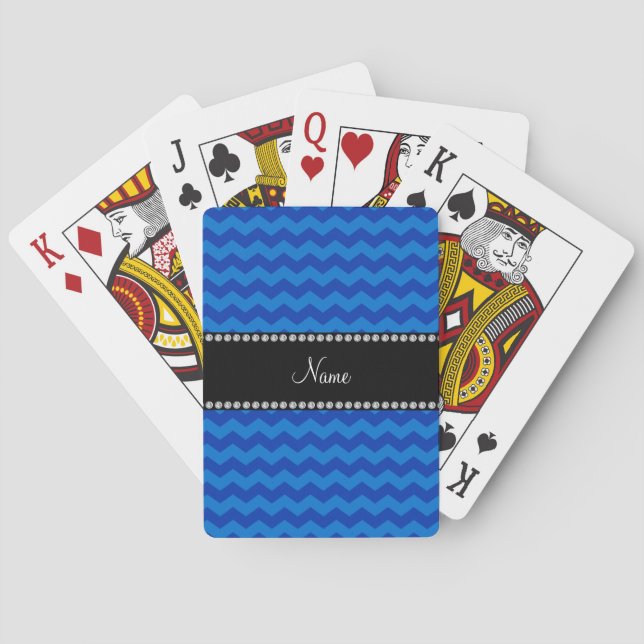 Personalized name blue chevrons playing cards (Back)