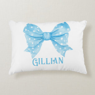 Personalized Name Blue Coquette Bow Accent Pillow