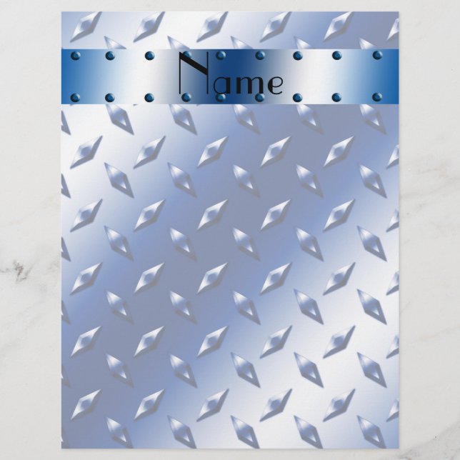 Personalized name blue diamond plate steel (Front)