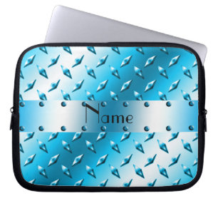 Personalized name blue diamond plate steel laptop sleeve