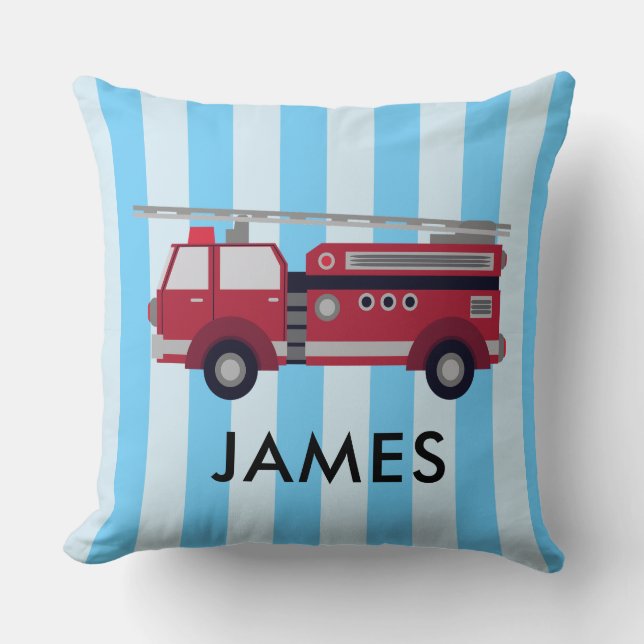 Personalized Name Blue Fire truck Cushion (Front)