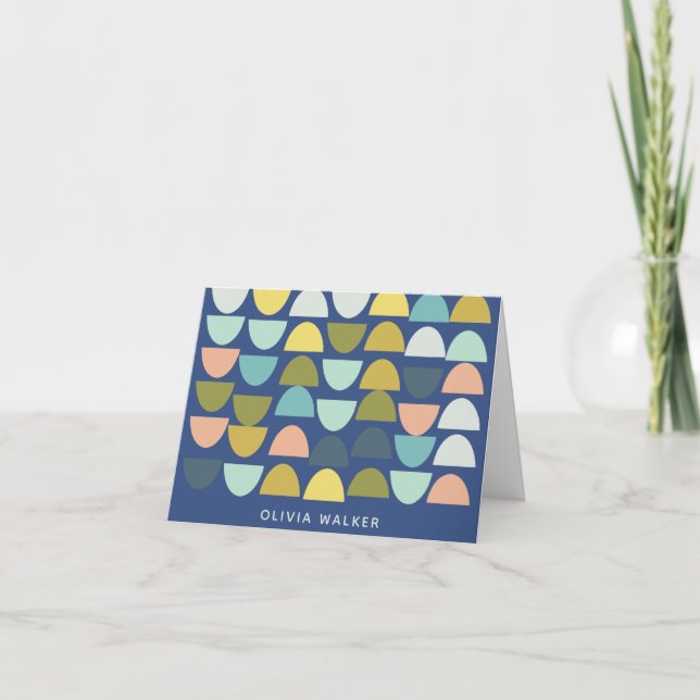 Personalized Name Blue Geometric Earthy Pastel Note Card (Front)