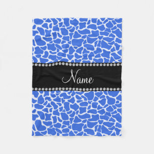 Personalized name blue giraffe pattern fleece blanket