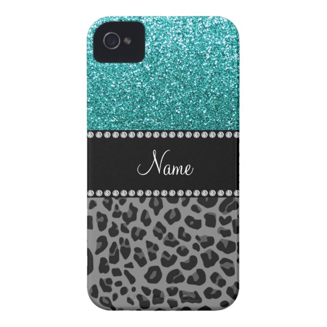 Personalized name blue glitter black leopard Case-Mate iPhone case (Back)