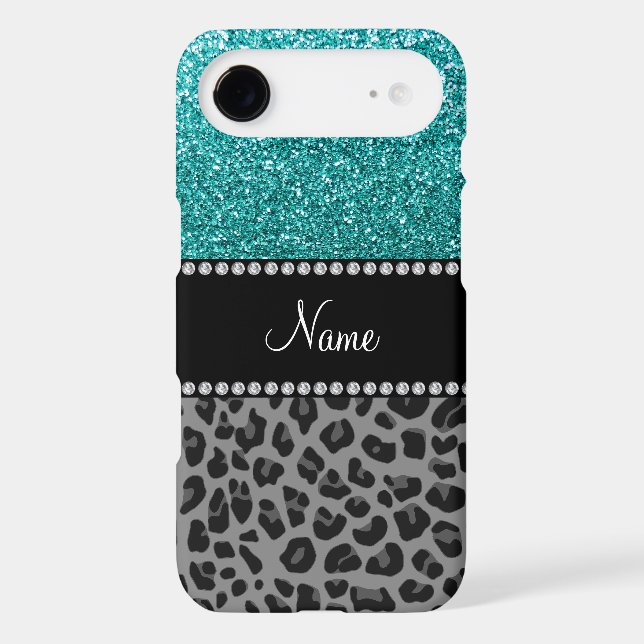 Personalized name blue glitter black leopard Case-Mate iPhone case (Back)