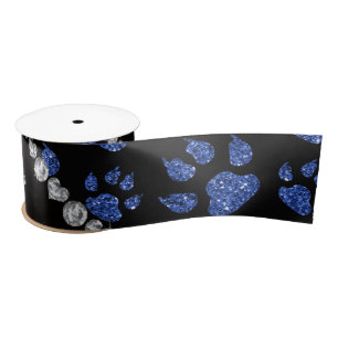 Personalized name blue glitter cat paws satin ribbon