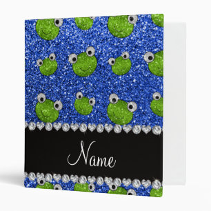Personalized name blue glitter frogs binder