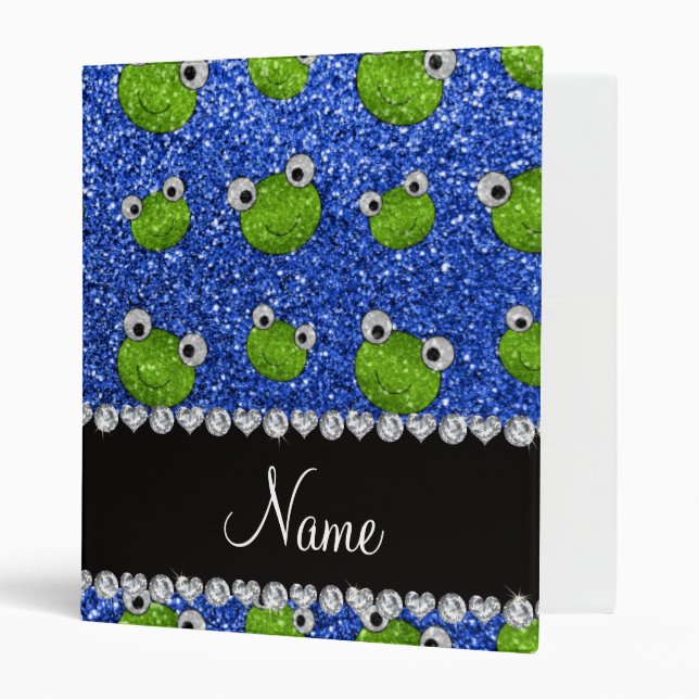 Personalized name blue glitter frogs binder (Front/Inside)