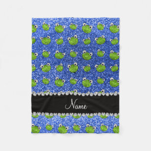 Personalized name blue glitter frogs fleece blanket