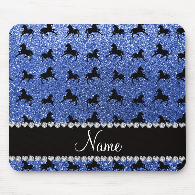 Personalized name blue glitter horses mouse pad (Front)