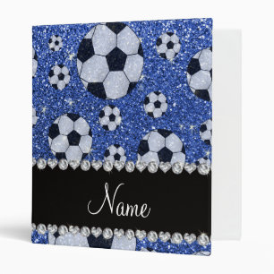 Personalized name blue glitter soccer balls binder